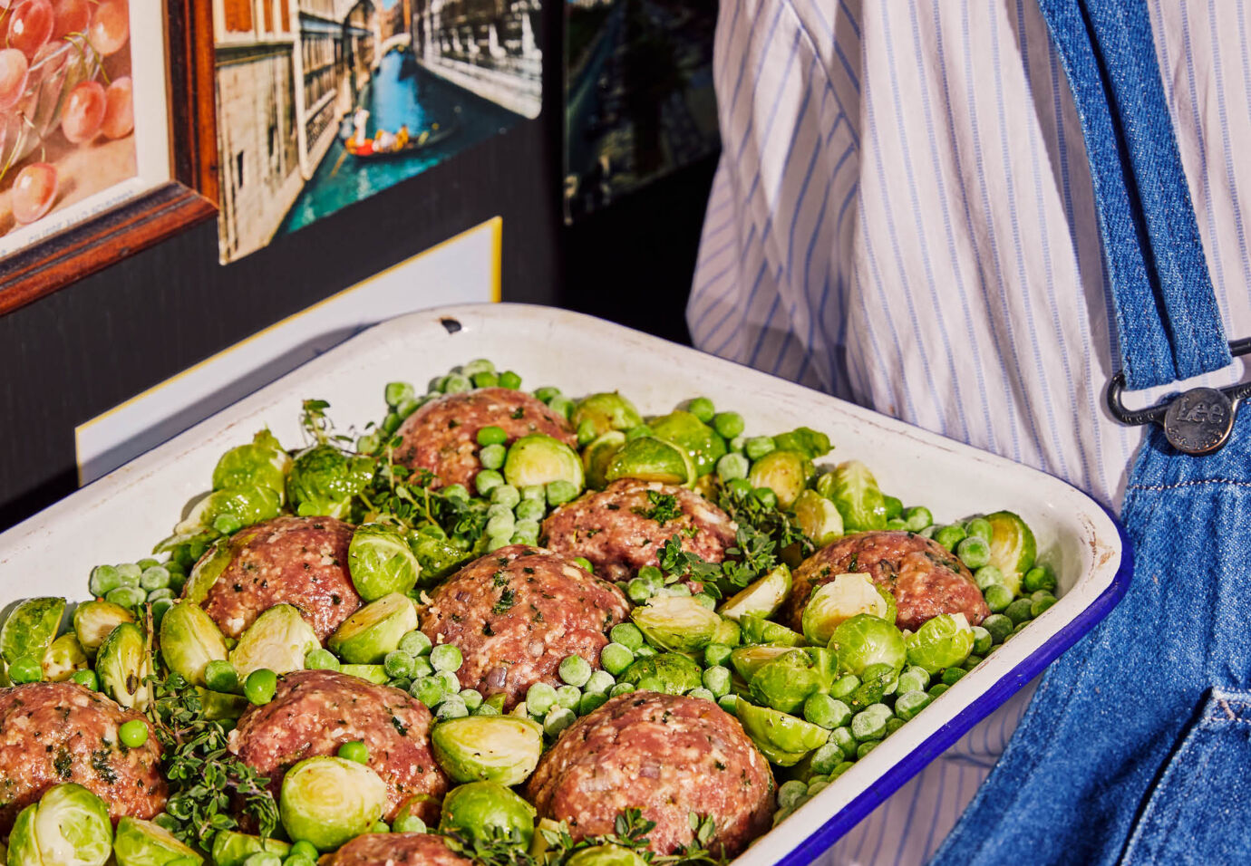 Ovenschotel met spruitjes, erwten en gehaktballen Sofie Dumont Chef