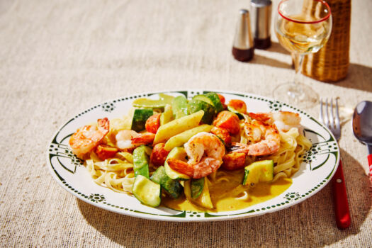 Tagliatelle met Scampi’s en Lichte Currysaus