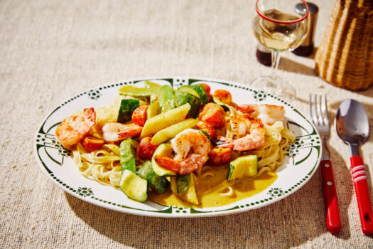 Tagliatelle met Scampi’s en Lichte Currysaus